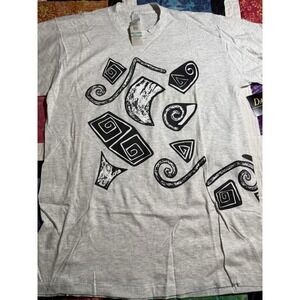 NWT Vintage Made In USA Danskin Abstract T Shirt S/M Gray Single Stitch